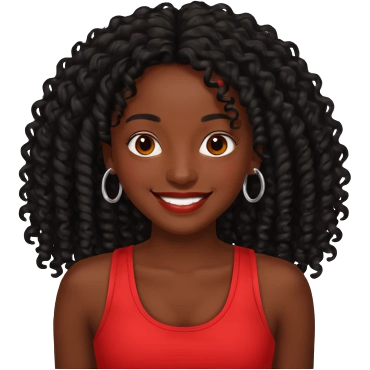 Rozonda Chilli Thomas dark skin long black curly hair, red tank top emoji