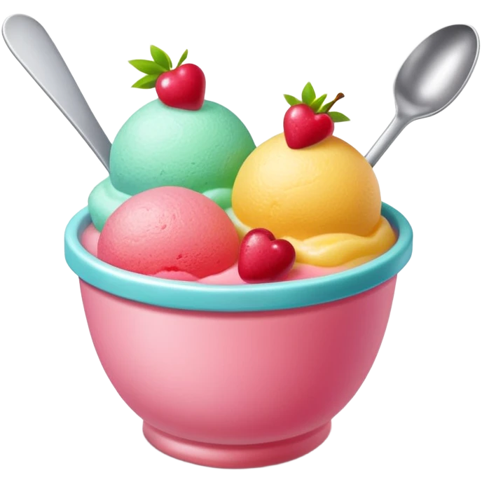 two or three scoops of bright fruit sorbet in a small cup, no spoon or garnish, soft lighting, subtle shadows, emoji scale emoji