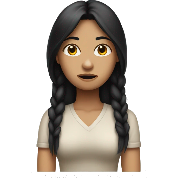 woman with long black hair and light skin, crossing arms with a frown on her face emoji
