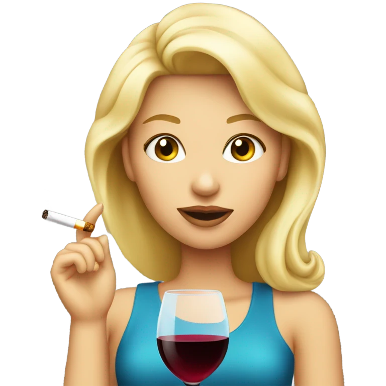 Blonde girl smoking a cigarette while holding wine  emoji