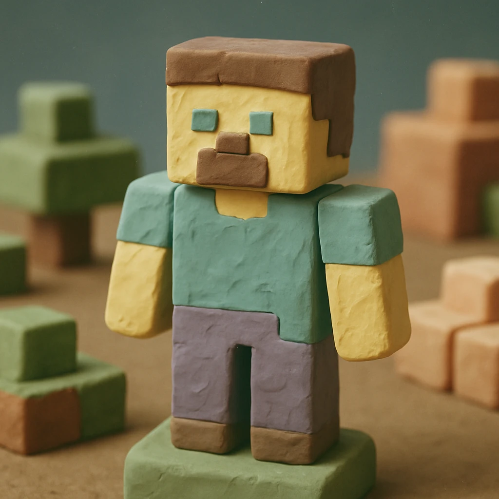 minecraft character, claymation style, blocky, visible fingerprints, pastel colors emoji