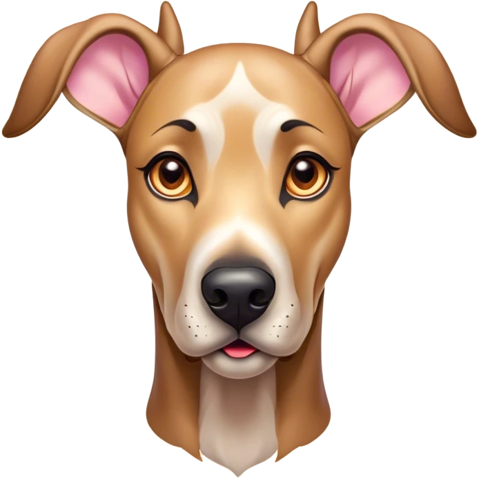 Cinematic Cute Fawn Great Dane Portrait Emoji, Head tilted playfully and inquisitively, showcasing a glossy fawn coat with a subtle luster, round, sparkling amber eyes filled with curiosity, Simplified yet irresistibly adorable features, highly detailed, glowing with a warm, friendly glow, high shine, affectionate and gentle, stylized with a touch of whimsy, bright and endearing, soft glowing outline, capturing the essence of a mischievous yet loving pup, so playful it feels like it could lumber out of the screen and into your arms! emoji