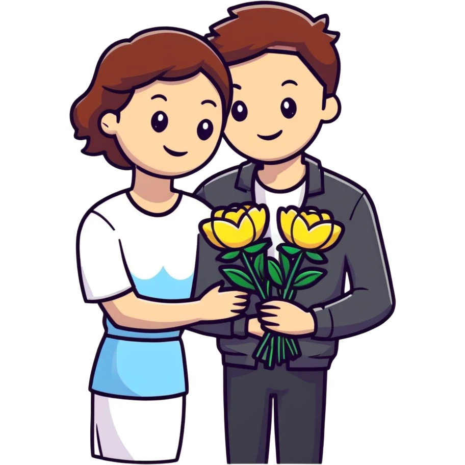 Cute boyfriend holding flowers and smiling emoji
