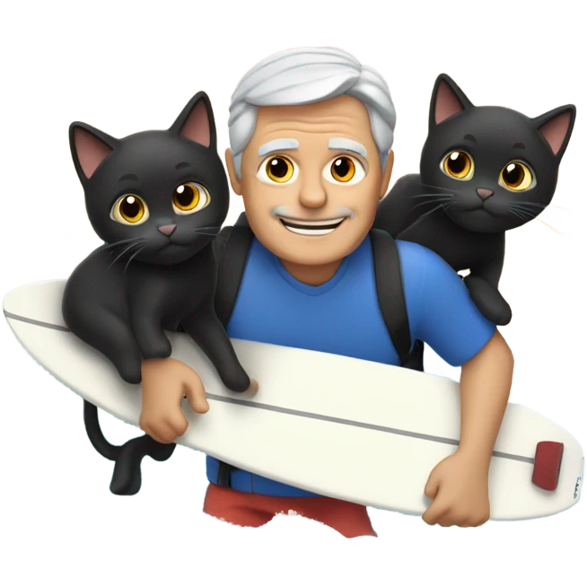 Grey hair guy with two black cats surfing  emoji