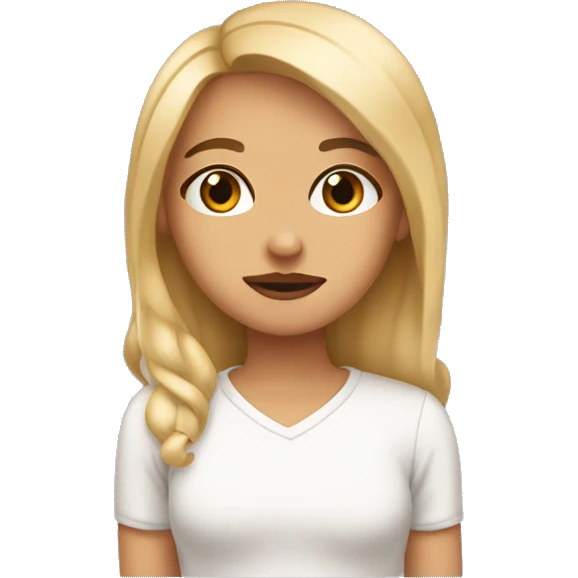 A girl with plump lips, brown eyes, and blond hair looks with condemnation emoji