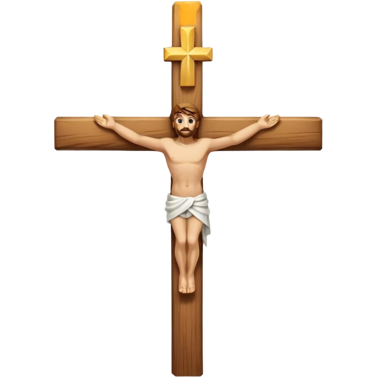 Cross made of wood, the top of the tip of the cross, a golden cross, and a white cloth hanging over the two arms of the cross emoji