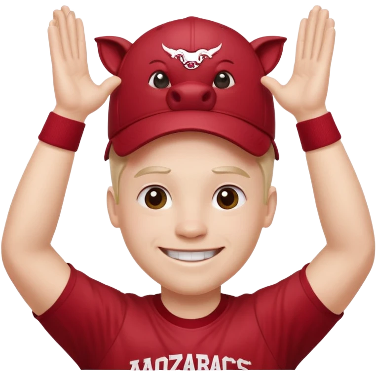Arkansas razorbacks fan with hands raised over head emoji