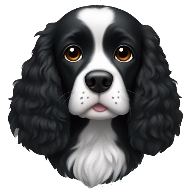 Small completely black spaniel with black fur on his whole face and white fur only on his chest emoji