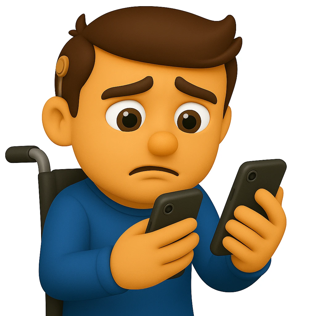 Crop to show only the upper body of the man in the wheelchair, keeping the 3D emoji style and all assistive devices visible. emoji