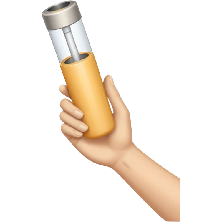 one single beige skin colored hand holding a cylindrical tube emoji