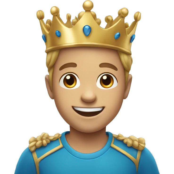 smiling boy in blue shirt with a crown emoji