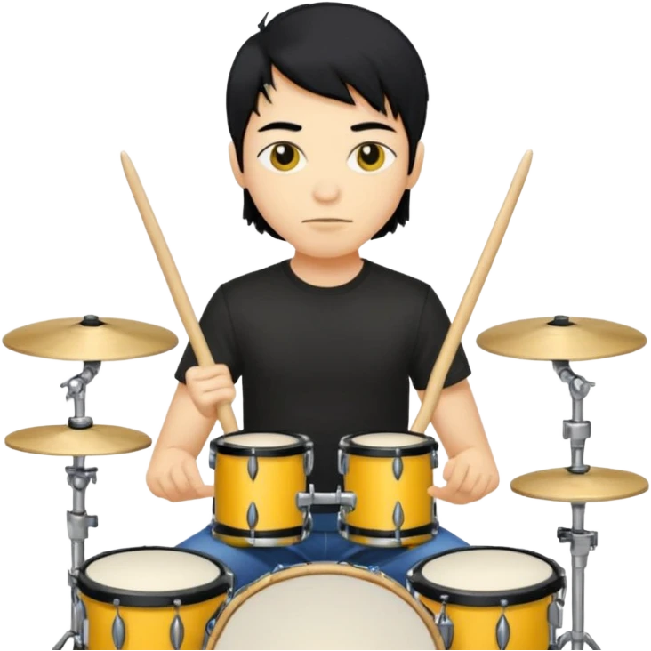 drummer with yellow skin and black hair at drum kit emoji