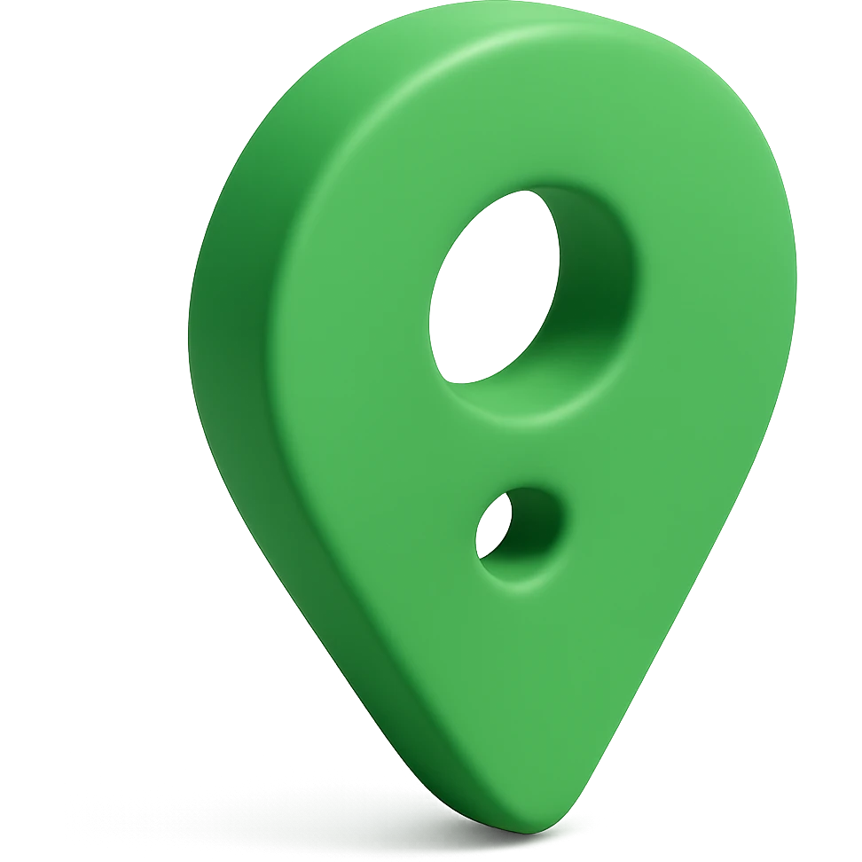 Enhance the green color to be rich and bright for the location pin with a drop shadow, maintaining the 3D green style and transparent background. emoji