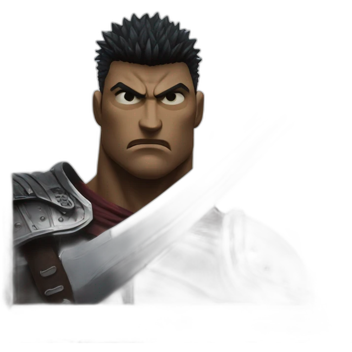 angry berserk guts carrying a huge sword on his shoulder framed on his bust emoji
