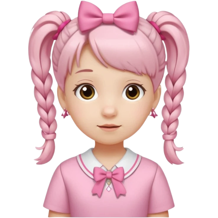 small girl wearing pink student uniform, white dress, white shoes and a bow on her pigtail hair emoji