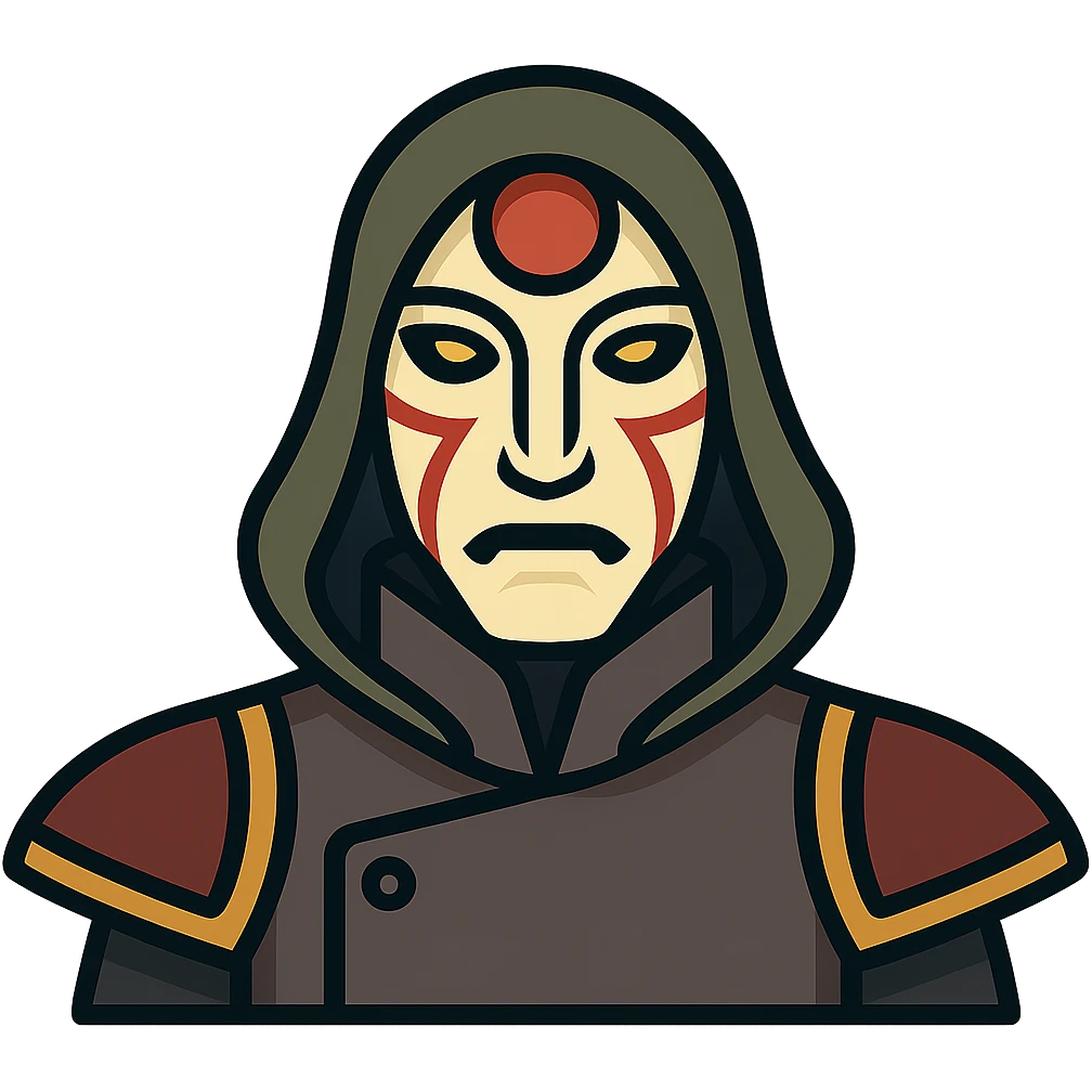 Amon from The Legend of Korra, masked revolutionary leader, mysterious and intimidating, clean modern icon style emoji