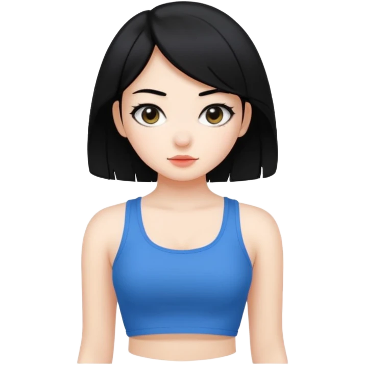a black hair cute girl with white skin and Extreme Plung Crop Top. emoji