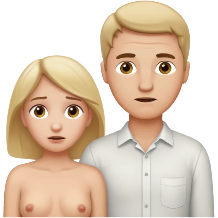 White woman naked and embarrassed in front of white man emoji