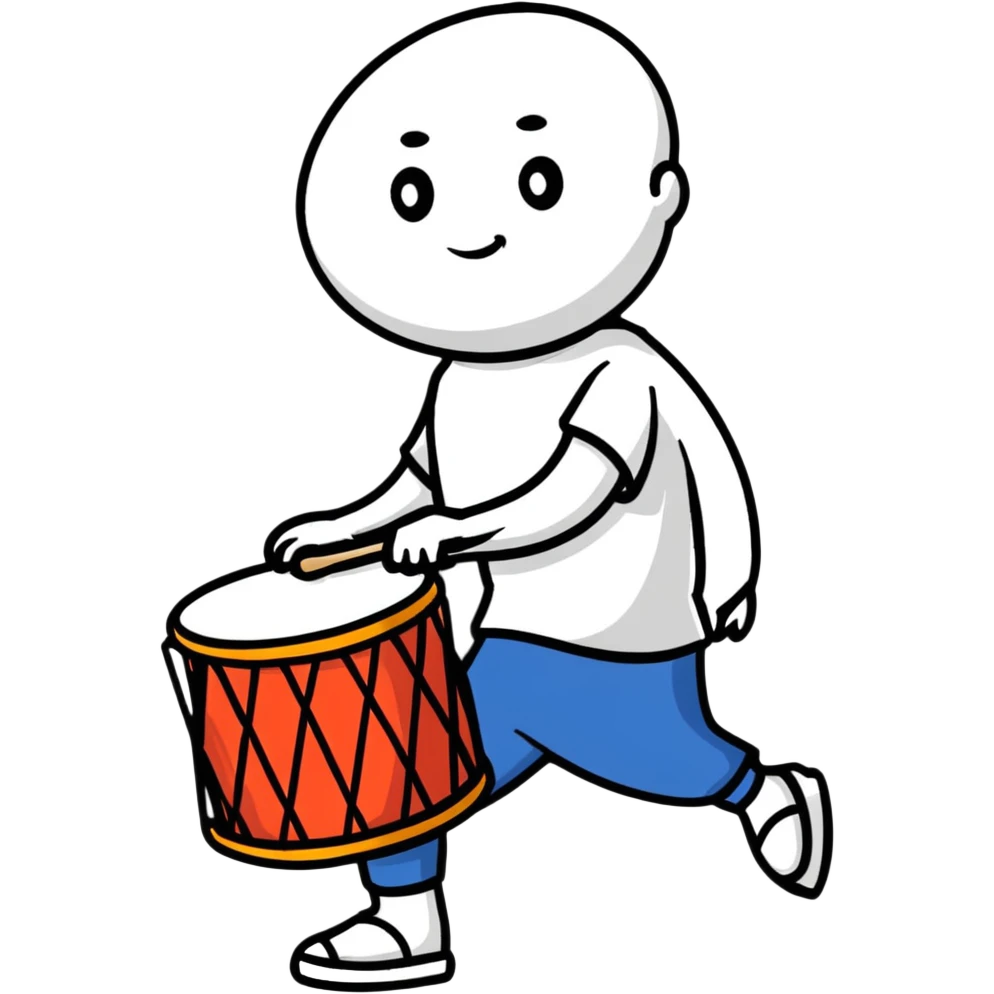 Person walking with a drum making wake up calls at dawn emoji