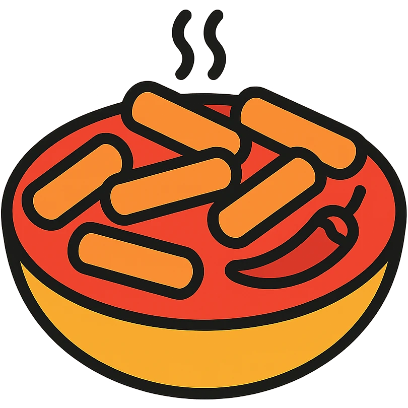 tteokbokki, spicy Korean rice cakes, minimal flat icon, simple shapes, bold colors emoji