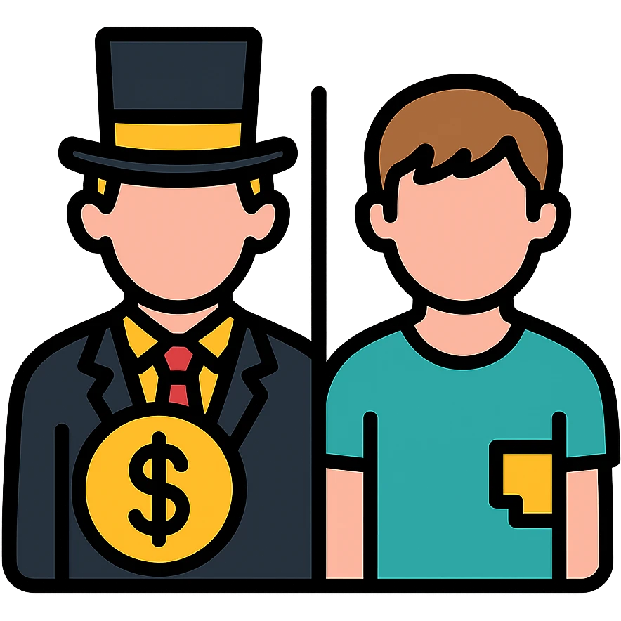 A rich person on the left and a poor person on the right, depicting inequality emoji