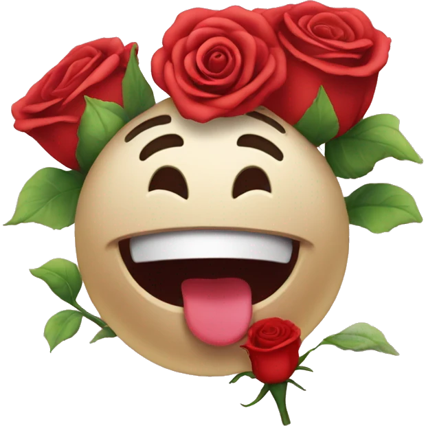Smiley romantic emoji with rose in mouth  emoji