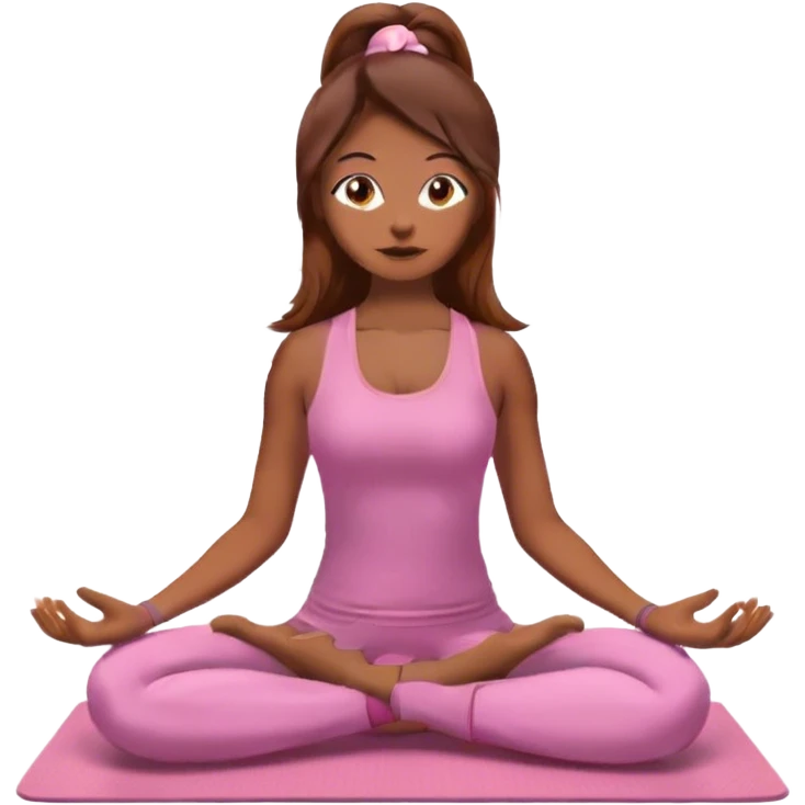 Brown long hair and brown eyes yoga girl in light pink clothes sitting on a yoga mat emoji