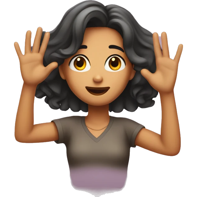 Girl with hands in the air surrendered with a 🤨 expression  emoji
