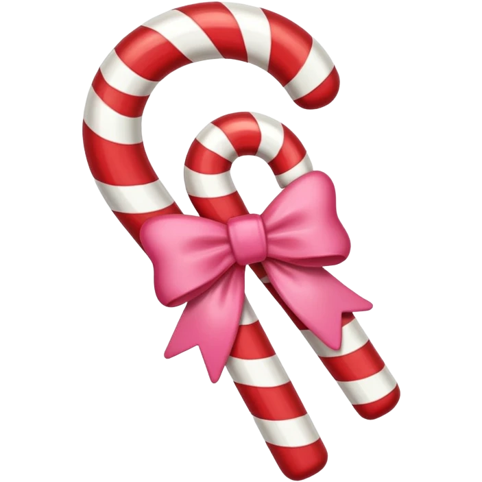 single candy cane with little pink bow emoji