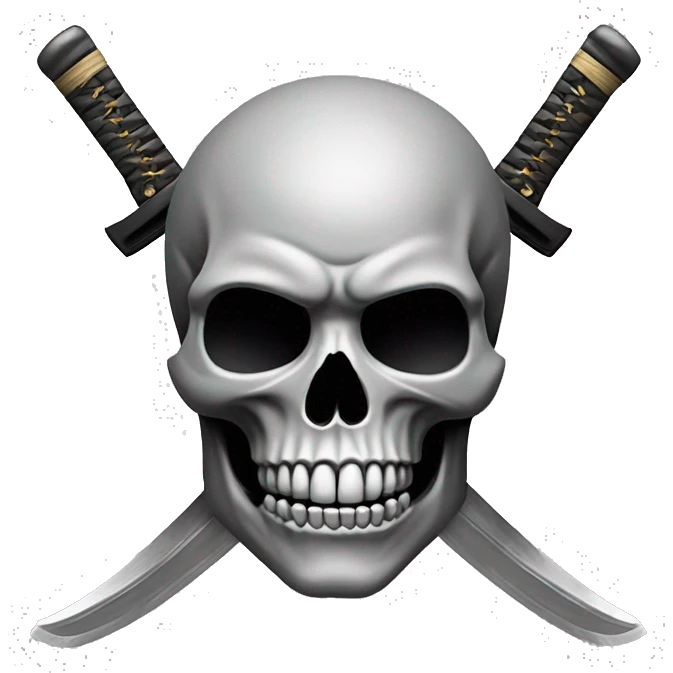 Skull with a katana going through it diagonally, 2d like a pencil drawing.  emoji