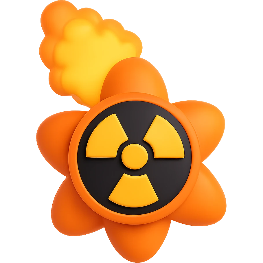 Add a radioactive symbol to the nuke symbol in 3D emoji style, with no background. emoji