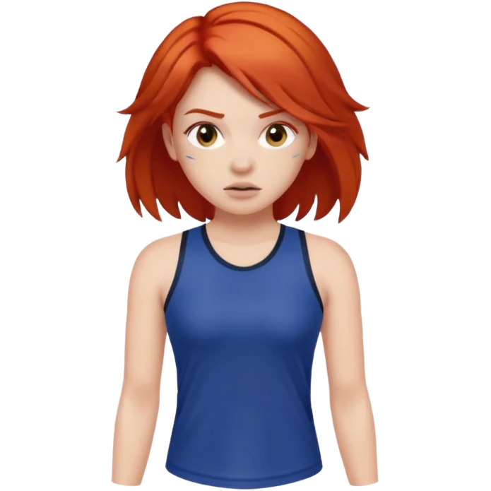 Red head in sporty clothes hair just past her shoulders. face down  on her face like she has fallen  emoji
