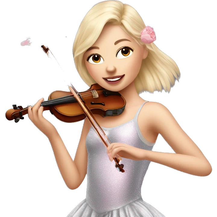 ballet blonde with skin girl with soft pastel tutu playing violin with peonies and sparkles realistic coquette emoji