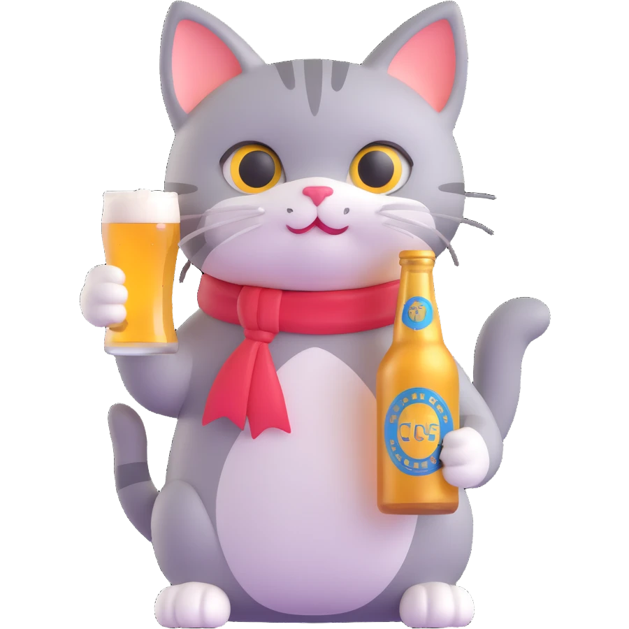 a cute cat holding a beer bottle emoji