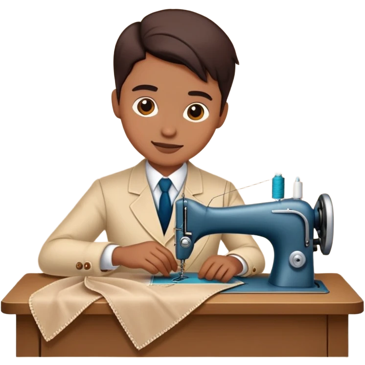tailor sewing at a table with fabric and thread emoji