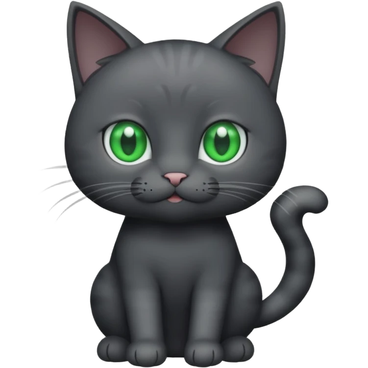 full body gorgeous solid dark grey cat with green eyes, white paws playing emoji