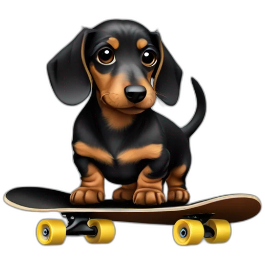 Wire haired Dachshund on a black skateboard emoji