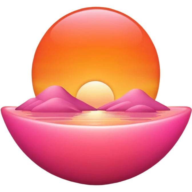 Simple sunset emoji 🍽️, clean 3D style, smooth rounded shapes, warm orange-pink sky, glossy shiny surface, soft studio lighting, cute emoji look, minimal city silhouette, no text, no shadow, transparent background, high-quality 3D render. emoji