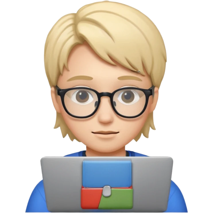 un estudiante con lentes y su laptop emoji