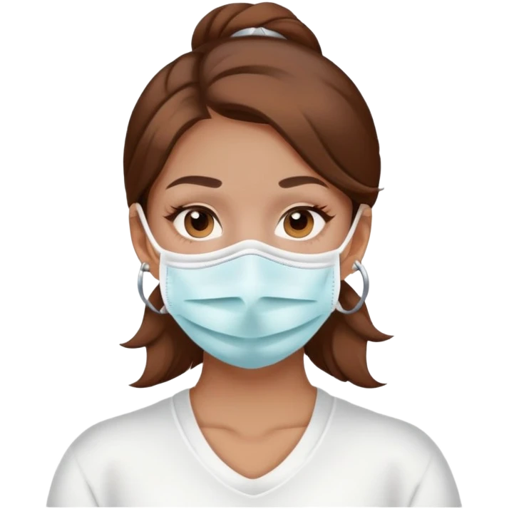 Lady with a brown hair nose piercing and face mask emoji