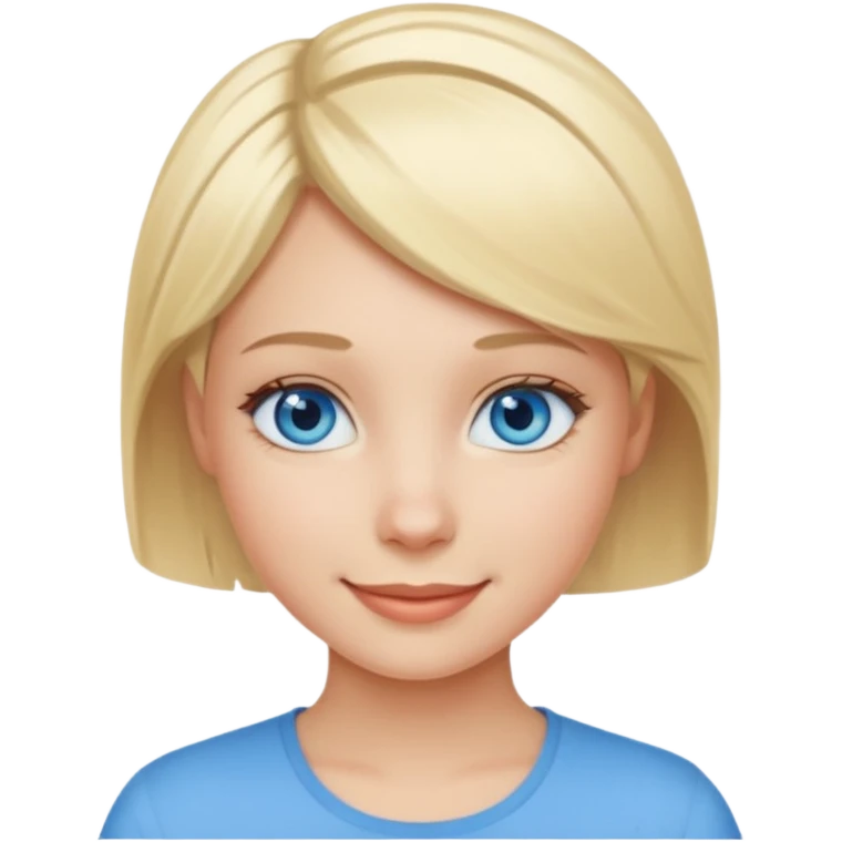 A girl with blue eyes and short blonde hair. She is smiling. emoji