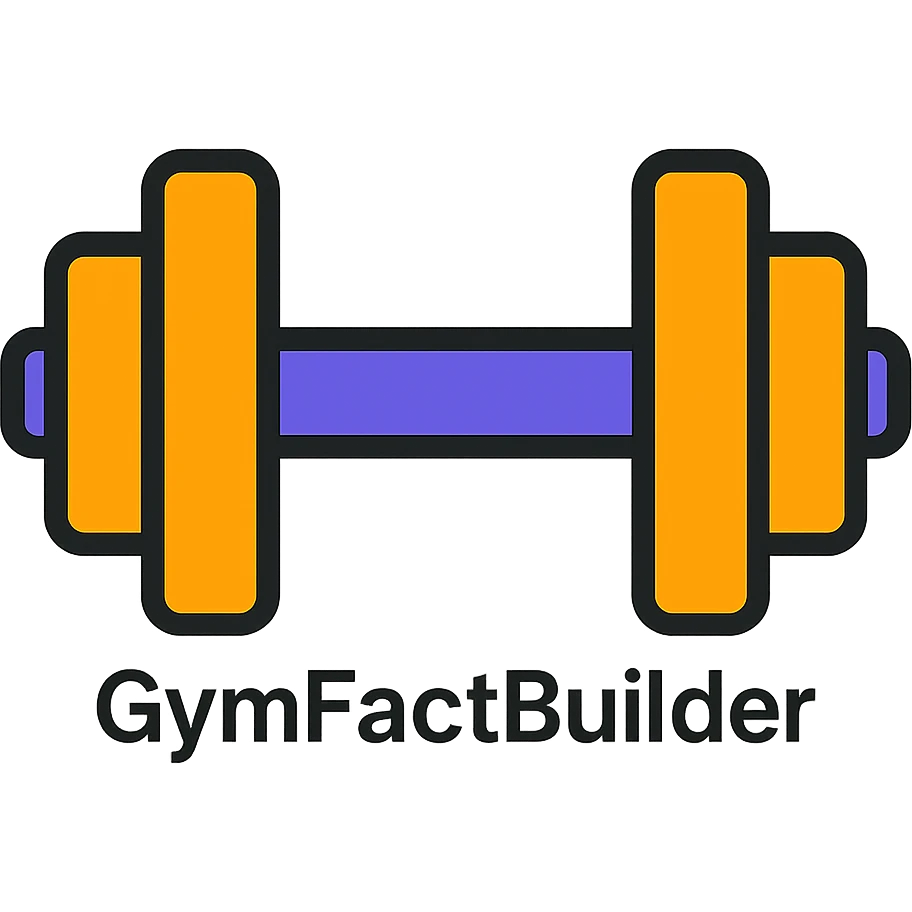 a clean, modern icon style dumbbell with the name 'GymFactBuilder' on it emoji