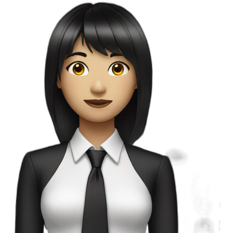 female bangs black straight hair white shirt black tie emoji