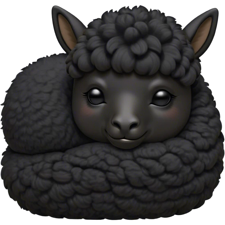 Meme-Worthy Cute Sleeping Black Alpaca Portrait Emoji, Head resting peacefully with a contented smile, showcasing a delightfully sturdy build and a luxuriously soft jet-black fleece, eyes shut in a serene nap, Simplified yet hilariously adorable features, highly detailed, glowing with a soft, drowsy light, high shine, relaxed and utterly lovable, stylized with an air of playful laziness, bright and heartwarming, soft glowing outline, capturing the essence of a comically sleepy alpaca, so meme-worthy it feels like it could instantly become the next viral sensation of adorable slumber! emoji