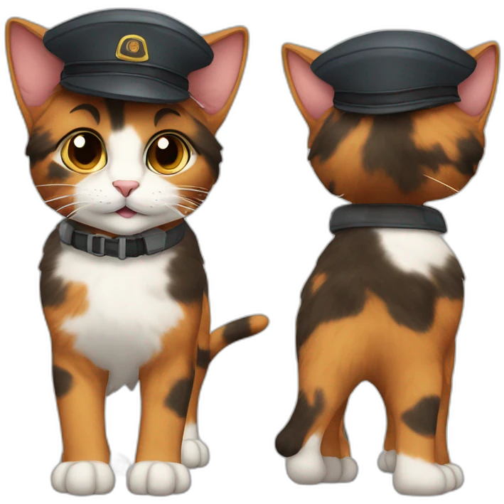 calico cat with brown and grey fur wearing a pilot hat emoji