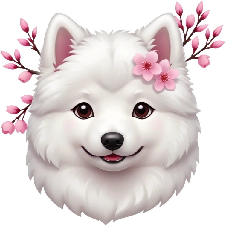 A cute  little  white Samoye and cherry blossom emoji