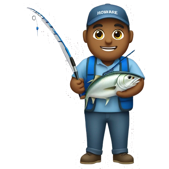 husband holding fishing rod with blue fishing line hooked tuna emoji
