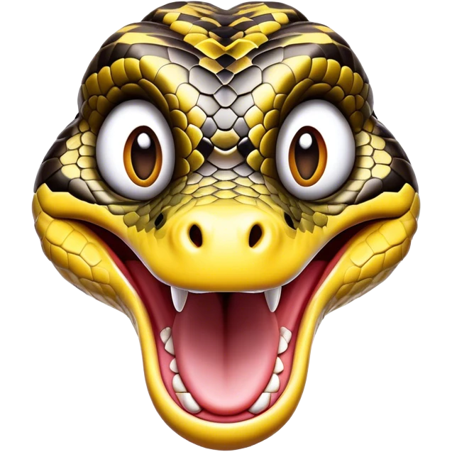Cinematic Comical Python Portrait Emoji, Head tilted dramatically with an exaggeratedly shocked expression, featuring a robust, patterned body with wide, comically expressive eyes full of humorous disbelief, Simplified yet hilariously expressive features, highly detailed, glowing with a slightly sassy glow, high shine, dramatic yet playful, stylized with an air of quirky reptilian attitude, soft glowing outline, capturing the essence of a meme-worthy python that looks ready to side-eye its way into viral fame! emoji