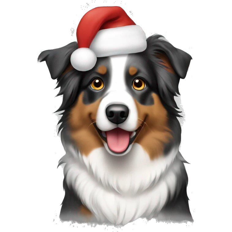 an australian shepherd in a santa ha emoji