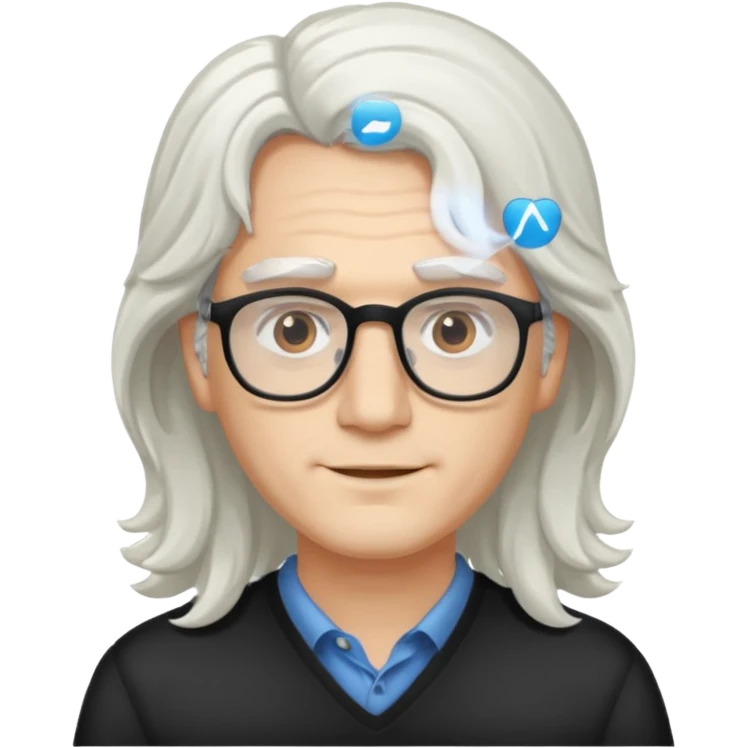 young pc tech guy with long wavy white hair, brown eyebrows emoji